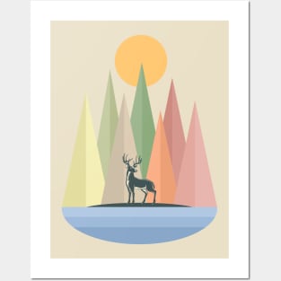 Deer in Nature Landscape Collage Posters and Art